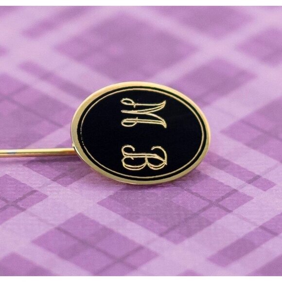 Vintage Black Oval "MB" Gold Tone Stick Pin - V19 - Picture 2 of 3